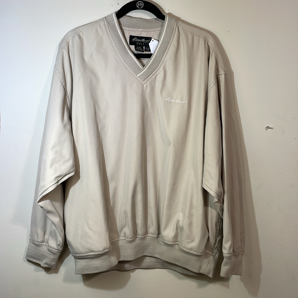 Eddie Bauer Windbreaker golf Jacket‎ Men's Medium Tan Lightweight Pull Over Golf